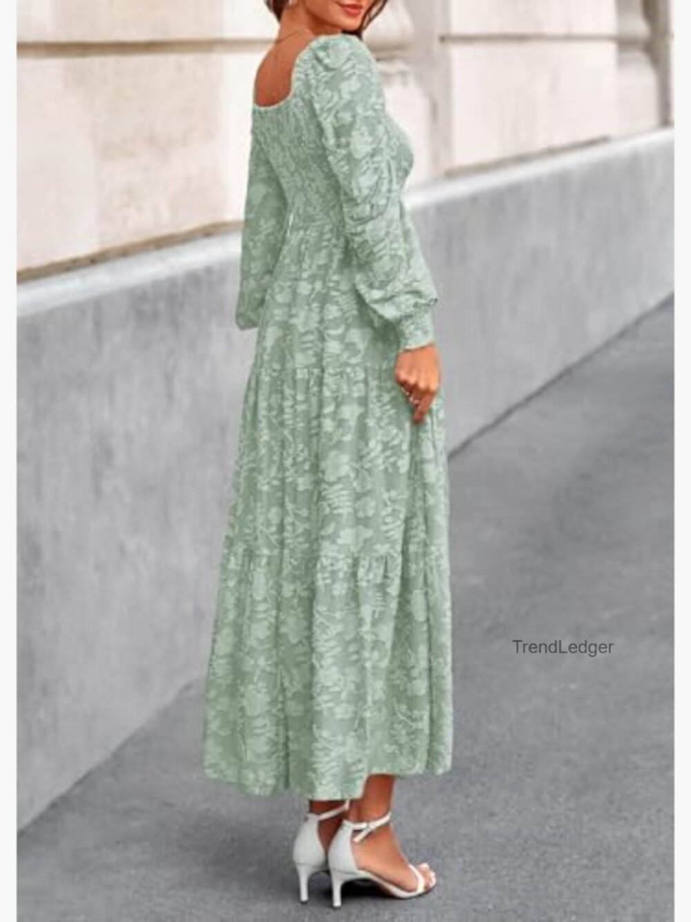 Long Sleeve Smocked Floral Maxi Dress A-Line Formal Wedding Guest - Picture 2 of 7